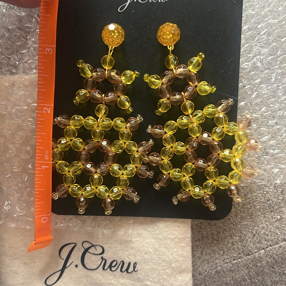 NWT J.Crew Yellow Beaded Post Statement Earrings - Picture 2 of 5